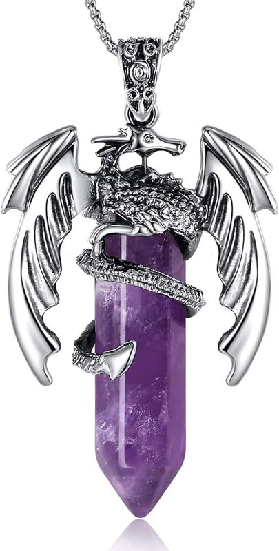 MAIBAOTA Dragon Pendant Necklaces for Men Women Crystal Pointed Necklace Natural Healing Crystal Stones Reiki Quartz Gemstone Jewelry