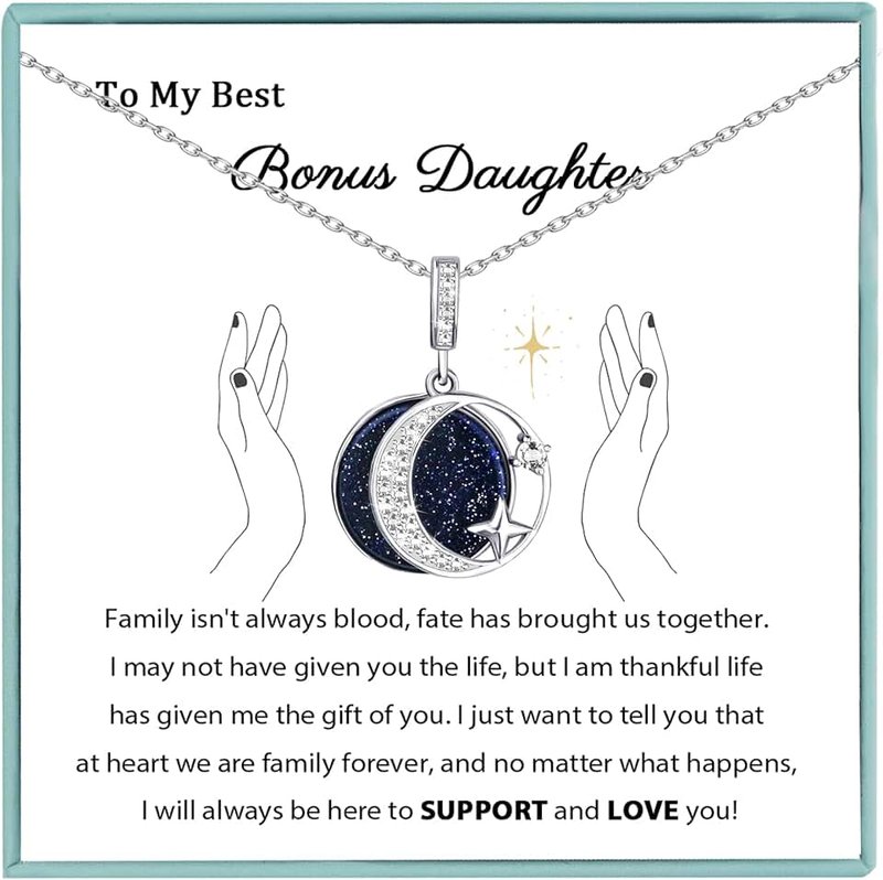 Sereney Daughter back to school gifts as bonus daughter necklace and badass daughter necklace from mom and dad, daughter necklace to my beautiful daughter/bonus daughter for girls, Copper, Cubic