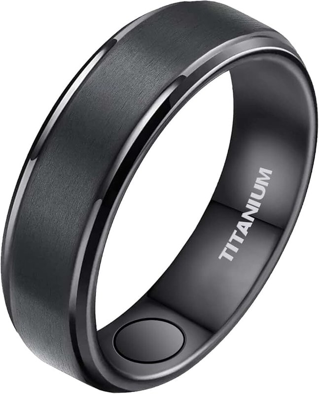 JEROOT JEROOT 8mm Black Titanium Magnetic Ring for Men, 5mm Silver Pure Titanium Magnetic Ring for Women, Healing Ring with 3500 Gauss Magnets for Jewelry Gifts, 5mm,21.4mm, Titanium Stainless Steel