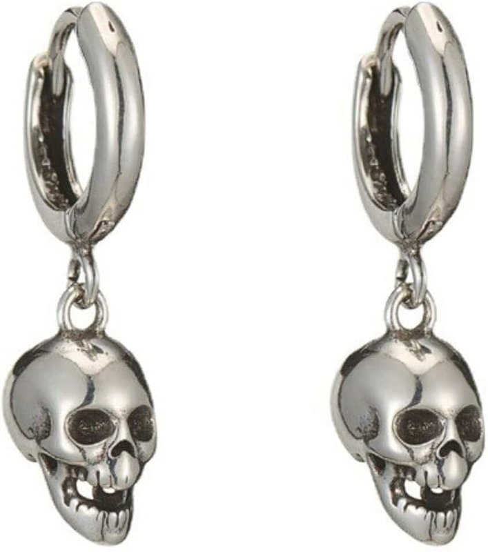 Fuqimanman2020 Punk Gothic Skull Dangle Hoop Earrings For Women Men Boys Girls Silver Plated with Skeleton Head Drop Hoops Earrings Unisex Jewelry