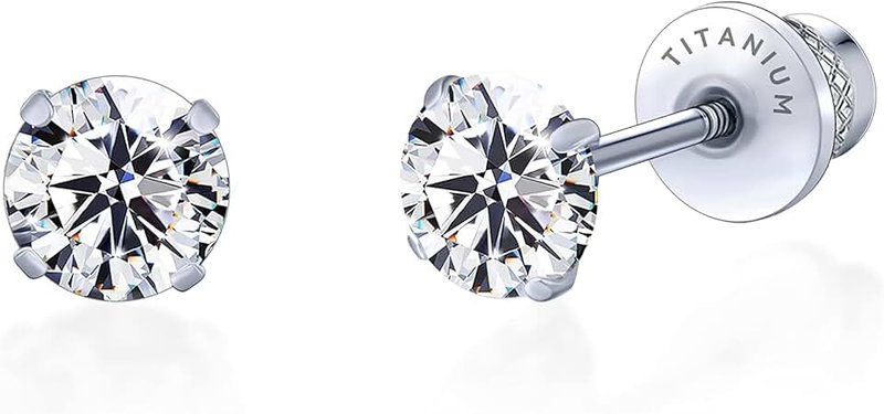 limerencia Hypoallergenic G23 Implant Grade Titanium Screw Back Earrings Tragus 20G Helix F136 Piercing Post for Sensitive Ears Simulated Diamond Cartilage