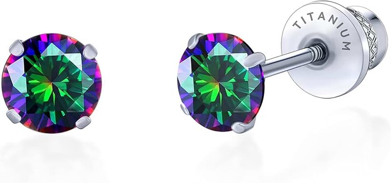 limerencia Hypoallergenic G23 Implant Grade Titanium Screw Back Earrings Tragus 20G Helix F136 Piercing Post for Sensitive Ears Simulated Diamond Cartilage