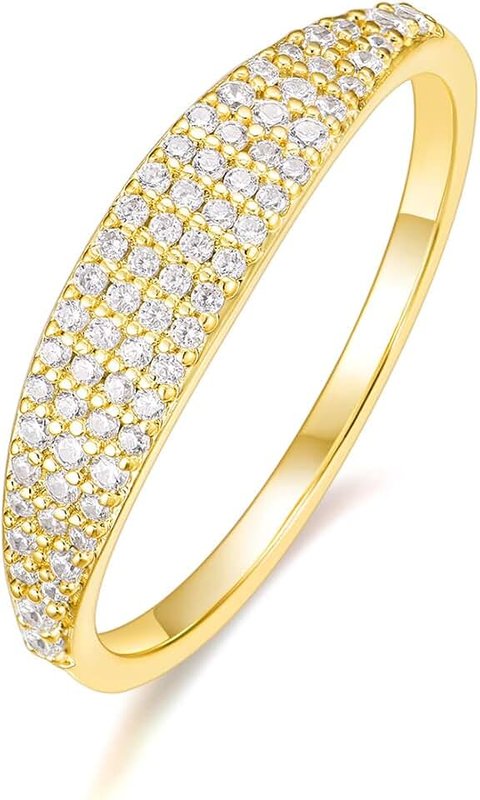 Mameloly Wedding Bands for Women 14K Gold Plated Slim Signet Ring Stackable Pave Cubic Zirconia Dainty CZ Engagement Rings for Her Size 4-11