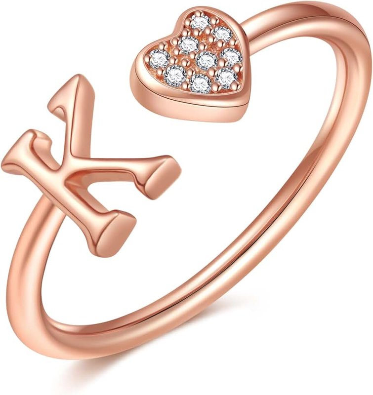 BRIJEWLIC S925 Sterling Silver Rings Initial Rings for Teen Girls Women, Adjustable Rings for Women Heart Rings for Teen Girls Silver Rings for Women Stackable Alphabet Letter Rings for Teen Girls Gifts