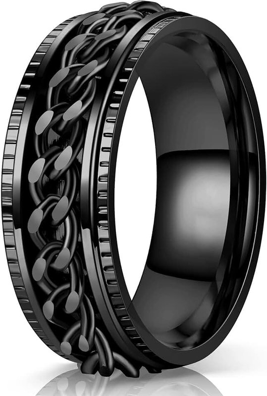 Lian Stainless Steel Spinner Rings for Men Women Fidget Rings Chain Ring Band Rings 8mm Black/Silver 6-13