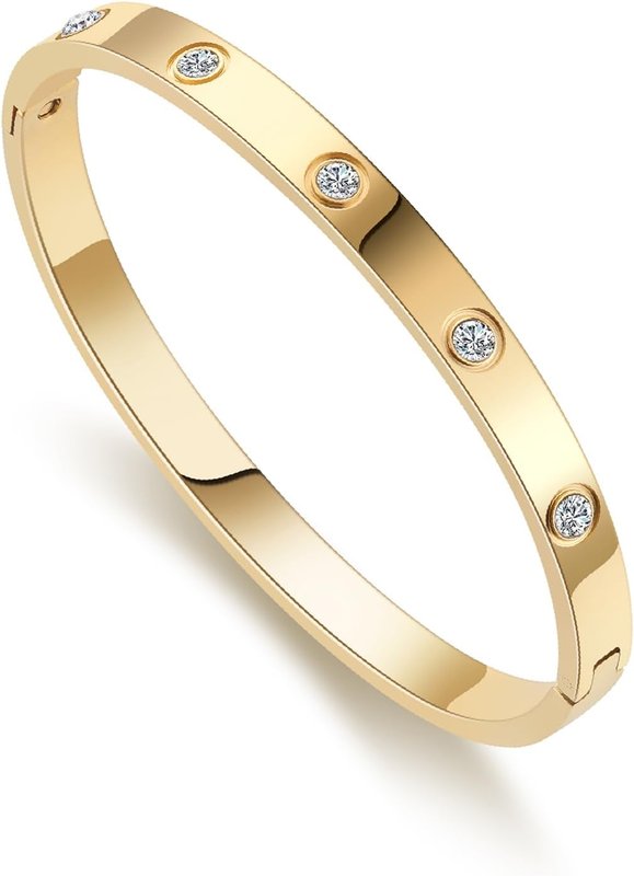 RIMRIVA Gold Bracelets for Women 14K Gold Plated Friendship Love Bangle Bracelets Cubic Zirconia Stainless Steel Bracelet Jewelry Christmas Valentines Birthday Gifts for Women