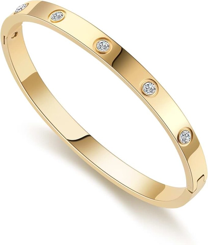 RIMRIVA RIMRIVA 18K Gold-plated Bracelets for Women Friendship Love Bangle Bracelets Stainless Steel Bracelet Jewelry Birthday Gifts for Women Stocking Stuffers, Medium, Stainless Steel