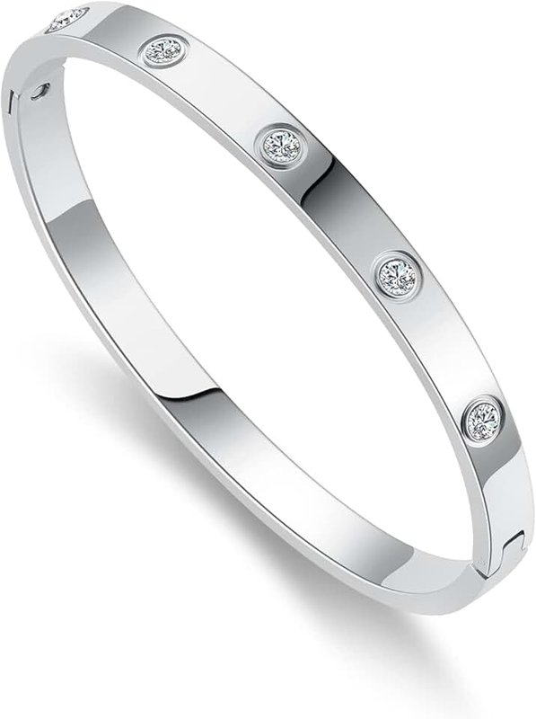RIMRIVA RIMRIVA Gold Bracelets for Women 14K Gold Plated Friendship Bracelets Bangle with Cubic Zirconia Stones Stainless Steel Bracelet Jewelry Love Gifts for Women Teen Girls, 7.5 Inch, Stainless Steel, Cubic Zirconia