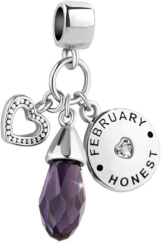 LSxAB Teardrop Jan-Dec Birthstone Heart Love Birthday Charm Compatible with Pandora Bracelets and Necklace