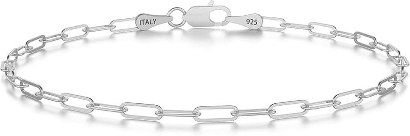 nometo 925 Sterling Silver Paperclip Chain Bracelet 3/4/5mm Silver Bracelet for Women Men Silver Bracelet 6.5-9 Inches, 6.5, Sterling Silver, no gemstone