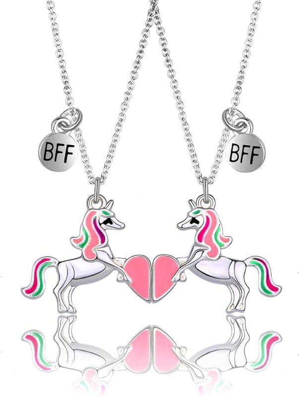 Saalort Best Friends Necklace for 2 Magnetic Split Heart Necklaces Set Friendship Gifts BFF Matching Pendant