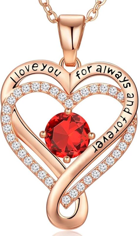 Poekio 18K Rose Gold Birthstone Necklace for Women Anniversary Birthday Gifts for Wife Girlfriend I Love You Jewelry for Her Mom Daughter Girls Diamond Pendant Gifts for Christmas Valentine’s Day Mother’s Day