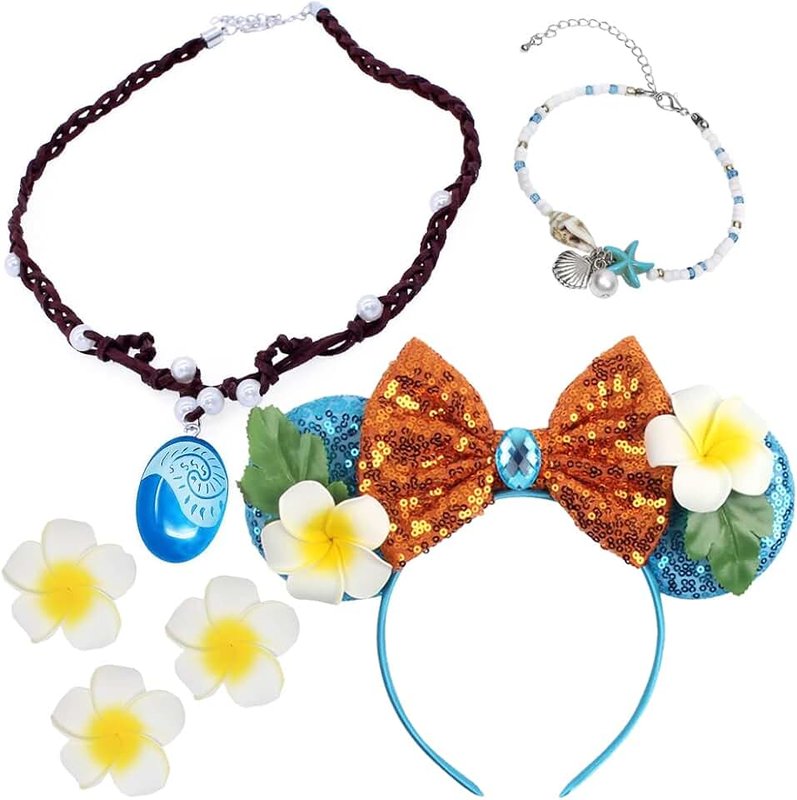 Girls Moana Dress up Accessories Moana Necklace Headband Moana Costume Accessories Halloween Christmas Party Favors for Kids