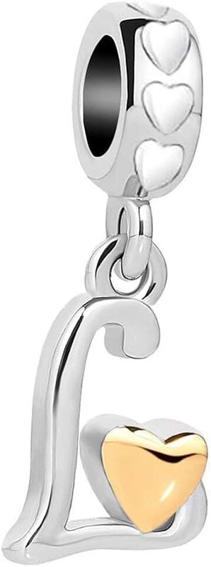 FGT Gold Love Heart 26 English Letter Initial Charms for Bracelets Name Necklaces Alphabet Compatible with Pandora Charms Bracelets Gift for Women Girls Mum Family Mothers Day Valentine Lover Birthday