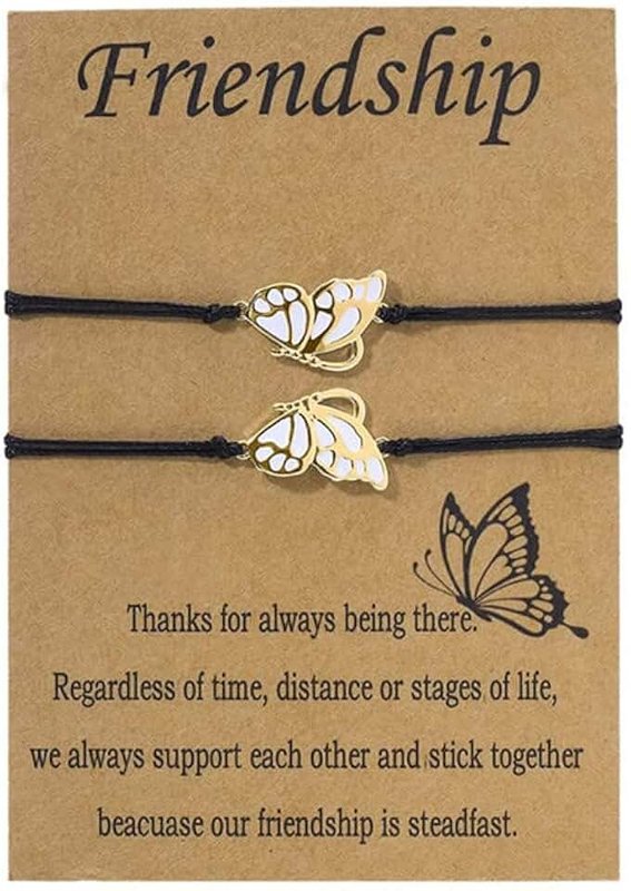 YALLNASL BFF Best Friend Friendship Gift Bracelets for 2 Best Friends Matching Butterfly Bracelet for Women Girls Long Distance Friendship Gift Bracelet for Women Friends Bestie
