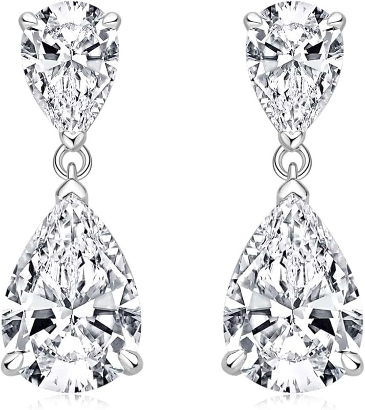 YUNKAI Sterling Silver Dangle Earrings for Women, Lab Grown Diamond/Emerald/Gemstone Drop Dangle Earrings Hypoallergenic White Gold Plated Jewelry Gifts for Her…