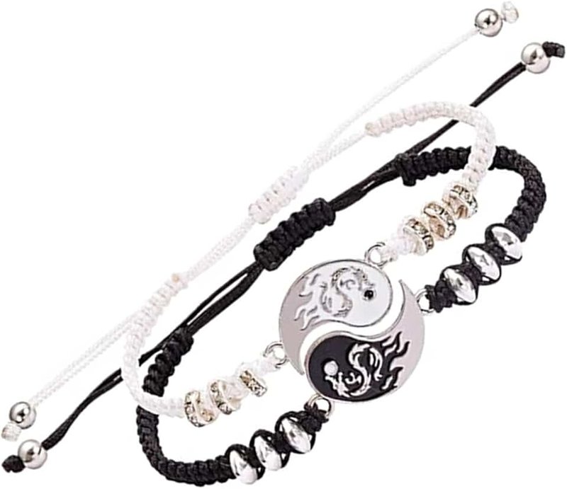 RDYKGOOG 2Pcs Yin Yang Matching Dragon Bracelet for Women Men,Yin Yang Couple Bracelet for Boyfriend Girlfriend Best Witness Gift, 13in, black wihte