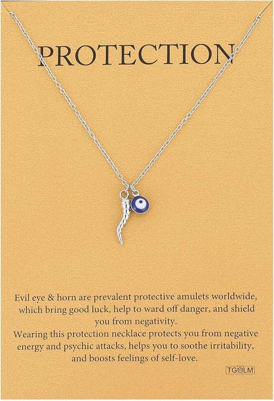 TGOLM Dainty Blue Evil Eye Charm Horn Pendant Necklace for Women's Spiritual Protection Jewelry 14K Gold Plated