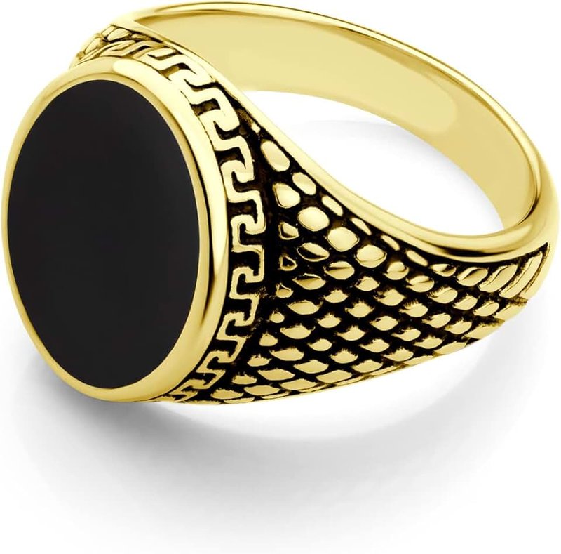 555Jewelry Stainless Steel High Polish Plain Oval Black Onyx Signet Ring for Men