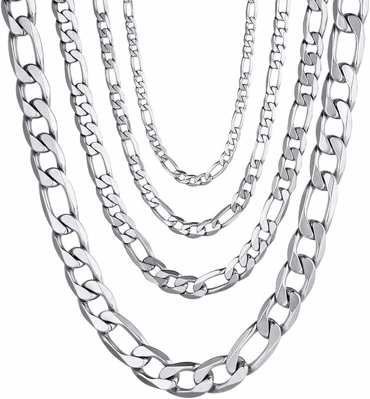 PROSTEEL Figaro Chain Necklace for Men Women Stainless Steel Black/18K Gold Plated/Silver Men Chains 4mm-13mm 14inch-30inch Come Gift Box