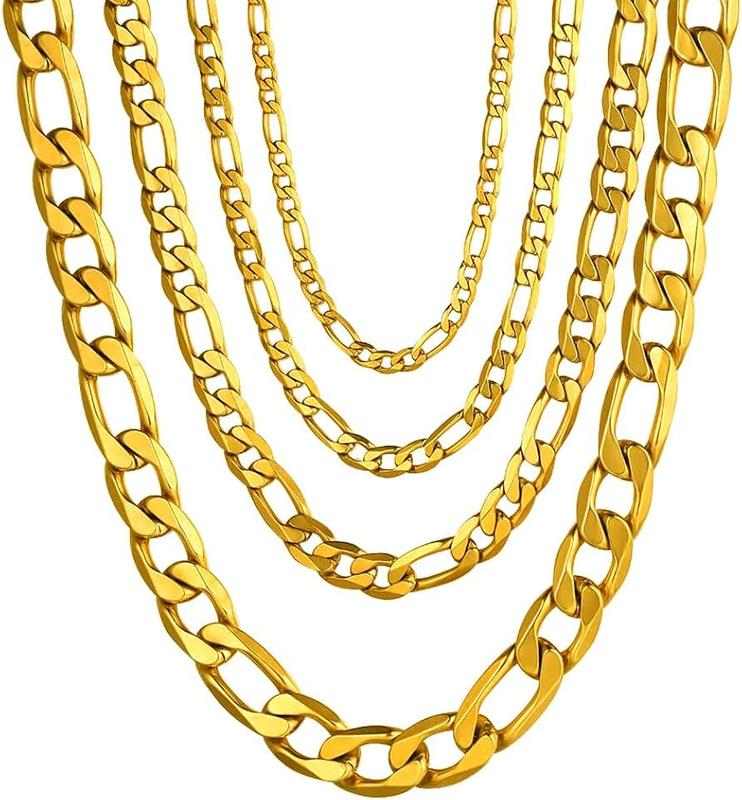 PROSTEEL Figaro Chain Necklace for Men Women Stainless Steel Black/18K Gold Plated/Silver Men Chains 4mm-13mm 14inch-30inch Come Gift Box