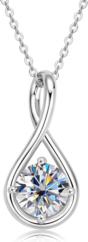 AINUOSHI Infinity Moissanite Necklaces for Women, 925 Sterling Silver Moissanite Pendant Necklace 2ct D Color VVS1 Clarity, White Gold Plated Dainty Necklace for Women Jewelry Gifts
