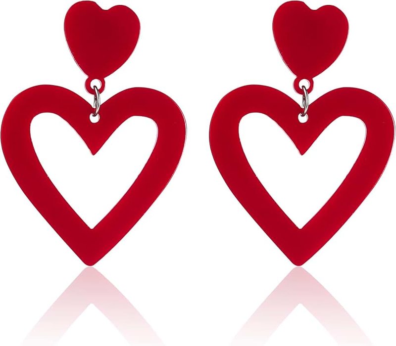 COLORFUL BLING Set Heart Love Couple Colorful Stud Hoop Dangle Earrings 80 90s Retro Earrings Rectangle for Women Jewelry Gifts Geometric Valentine’s Day Neon Bright Fluorescence Costume