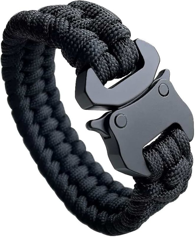 SU LIFE Parachute Cord Bracelets Trilobite Weaved Paracord Bracelet with Side Release Buckle 8.7 inch Black Bracelet for Men Women 1 Set