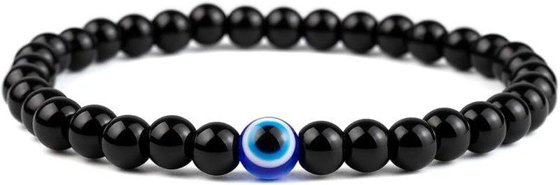 Lameybrt Men Link Bracelet, Natural Stretch Preppy Beaded Bracelet pack Unisex,ID Classic Beaded Bracelets kit with charms adjustable for Women, Men, teen girls, boys,Evil Eye Chain Bracelet for guy gifts