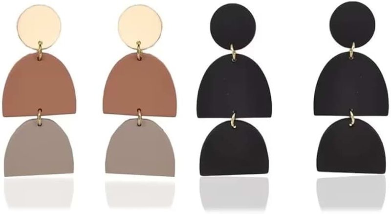 Zhang shine 2Pairs Half Irregular Handmade Polymer Clay Earring For Women Girls Cute Geometric Multicolor Boho Drop Dangle Earrings Lightweight Minimalist Jewelry Gift