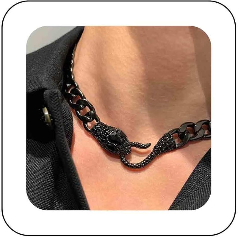 Sttiafay Snake Choker Necklace Cuban Link Chain Necklace Crystal Serpent Statement Necklace Halloween Bib Collar Necklace Jewelry For Women Girls