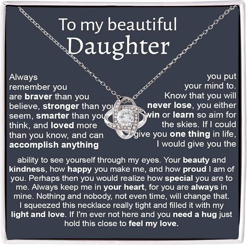 Chiside To My Beautiful Daughter Necklace, Daughter Necklace From Mom With Luxury Box, Daughter Gift From Mom, Daughter Birthday Gifts From Mom, Love Knot Necklace For Daughter, Mother Daughter Necklace