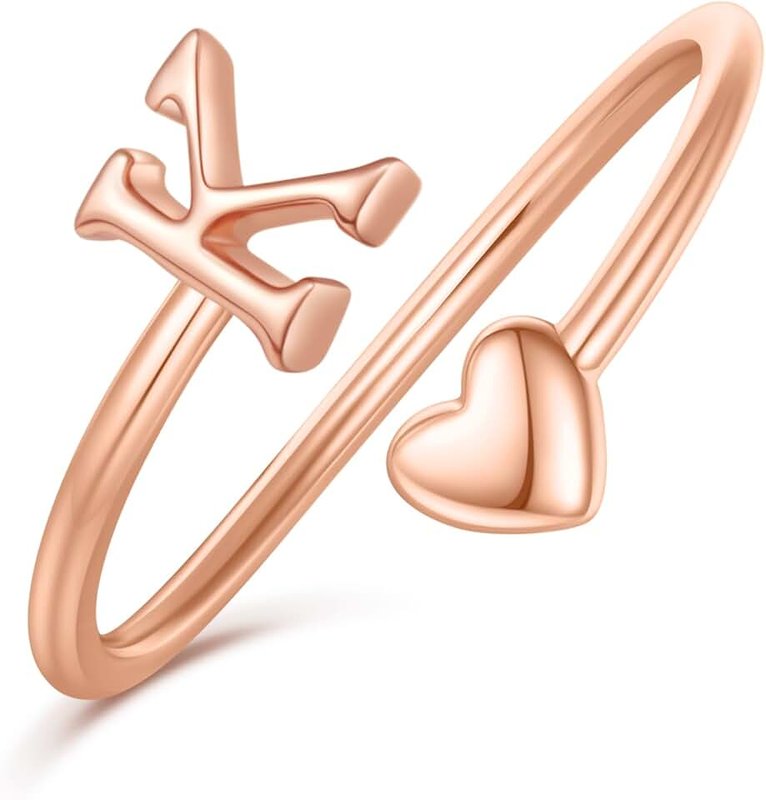 Ailetop Heart Initial Rings for Women Teen Girls,Gold Plated Initial Heart Ring Stackable Rings for Women Adjustable Initial Rings for Teen Girls Cute Heart Alphabet Letter Rings for Teen Girls