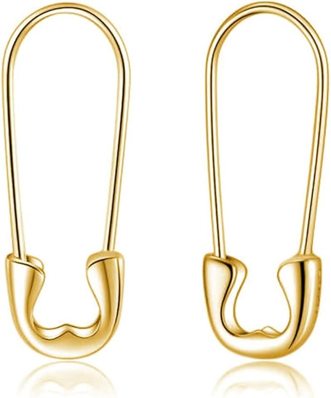 Reffeer 925 Sterling Silver Safety Pin Earrings Hoop for Women Teen Girls Paperclip Earrings Hoop Pin Cartilage Earrings