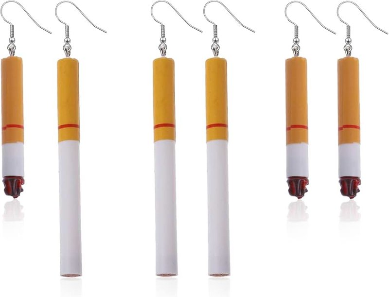 Anmpab 3 Pairs Creative Funny Cigarette Butt Earrings - Wacky Lifelike Unisex Dangle Cool Punk Halloween Earrings