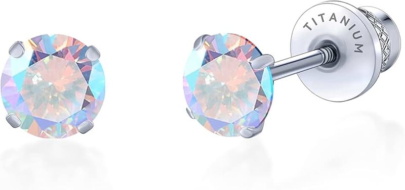 limerencia Hypoallergenic G23 Implant Grade Titanium Screw Back Earrings Tragus 20G Helix F136 Piercing Post for Sensitive Ears Simulated Diamond Cartilage