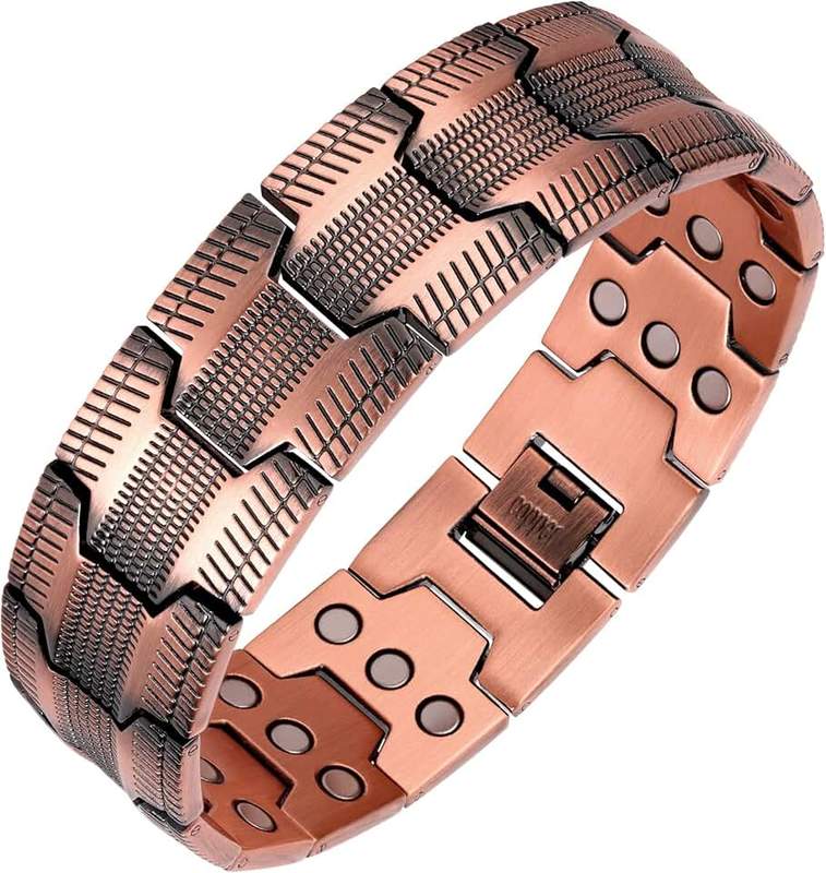 Feraco Men's Copper Magnetic Bracelet for Arthritis Pain Relief 99.99% Solid Copper Bracelets with 3 Row Strong Magnets,Adjustable