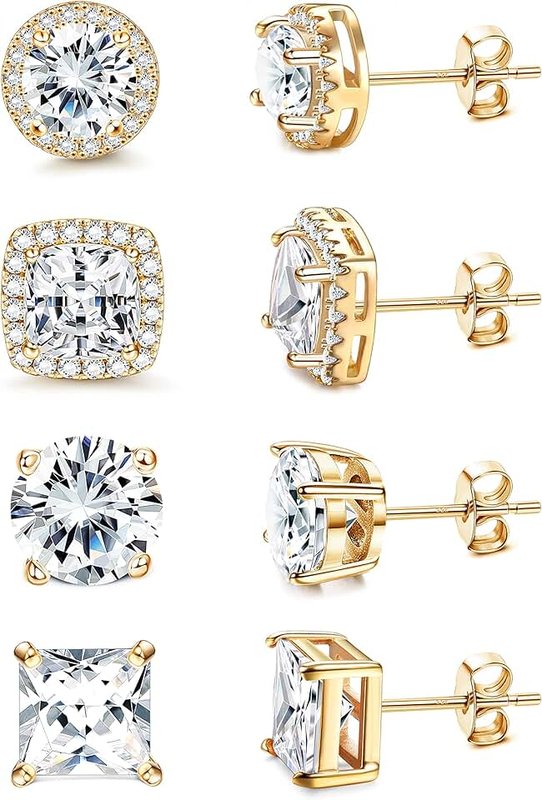Milacolato Cubic Zirconia Stud Earrings | 18K White Gold Hypoallergenic Sterling Silver Post Earrings | Brilliant Large Simulated Diamond Halo Stud Earrings for Women Men