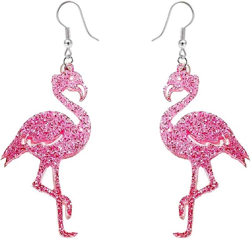 NewZenro Cute Pink Flamingo Glitter Dangle Drop Earrings for Women Acrylic Animal Hook Fashion Jewelry