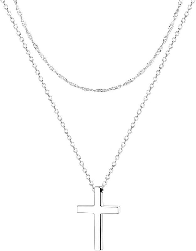 Zeffy Cross Necklace for Women, 18k Gold/Silver Plated Tiny Cross Pendant Necklace Simple Layered Cross Necklaces for Girls Gold Jewelry for Women