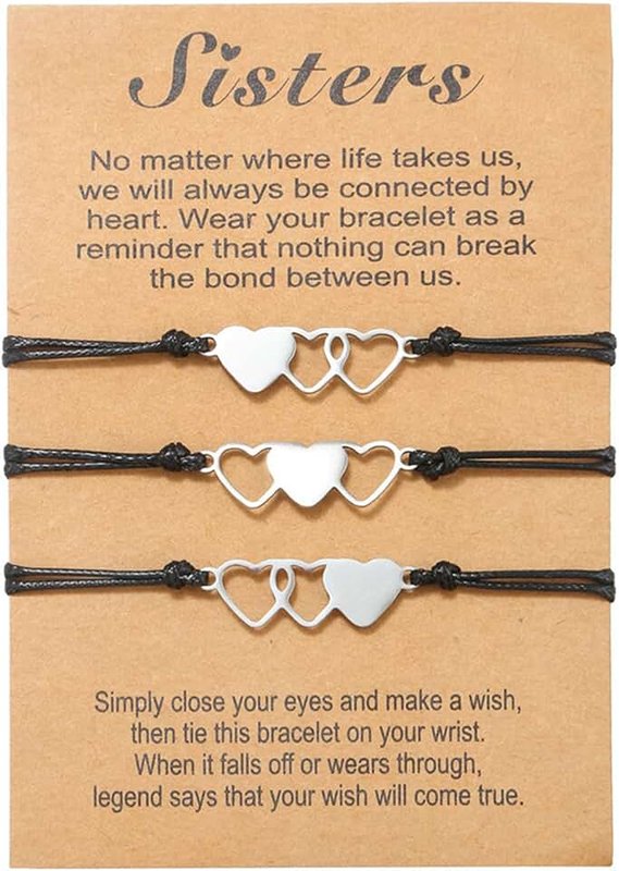 TONAUP Set of 3 Bracelets Sister Heart - Friendship Bracelet Best Friend BFF - Adjustable Braided Rope - Sister Jewellery Gifts for Girls and Women