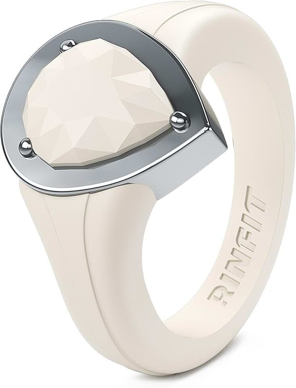 Rinfit Silicone Ring Women - Promise Rings for Her - Womens Wedding Bands - Metal Framed Silicone Pear - Patented Design