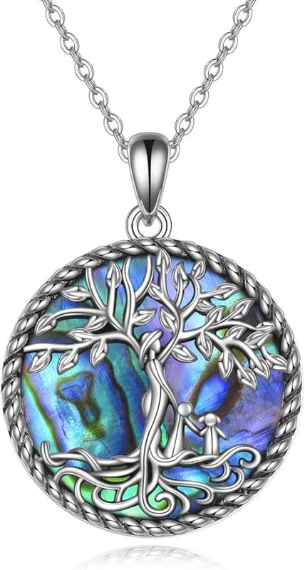 ONEFINITY Tree of Life Necklace for Women Sterling Silver Abalone Shell Crystal Tree of Life Pendant Necklace Family Tree Jewelry for Mom Daughter Sister Girls Christmas Gifts