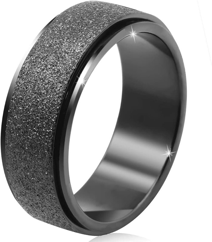 MHWTTY Fidget Spinner Ring for Anxiety for Men:Initial Ring Stainless Steel Anti Anxiety Ring Stress Relief Men Rings for Women Men 8mm Width,Rainbow Silver Black Color,Size 7-12 ClimatePartner certified