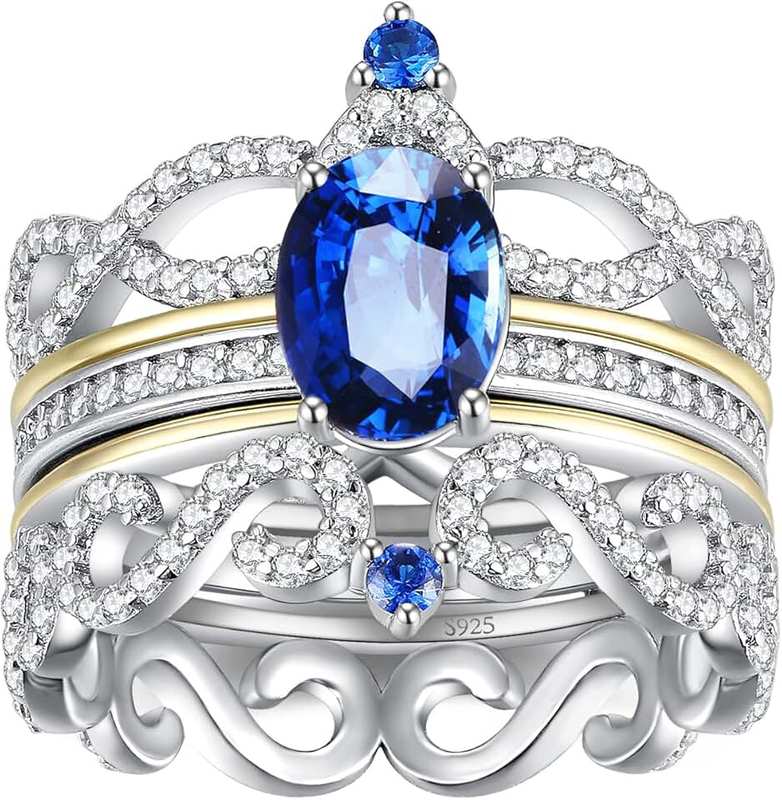 JewelryPalace Infinity Knot 1.5-2ct Created Blue Sapphire Engagement Rings, Vintage 925 Sterling Silver Wedding Band Enhancer Ring Bridal Set