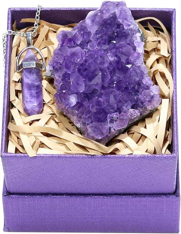Namzi Namzi Amethyst Crystals with Amethyst Wand Necklace, Amethyst Clusters, Amythestyst Crystals, Purple Crystal, Amathesis Crystal, Raw Amethyst Stone, Natural Amethyst Geode, About 0.2 Lb