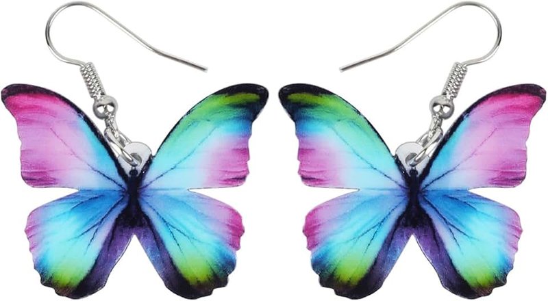 LONYOO Acrylic Colorful Butterfly Earrings Dangling Drop Jewellery Spring Summer Gifts for Women Girls Charms