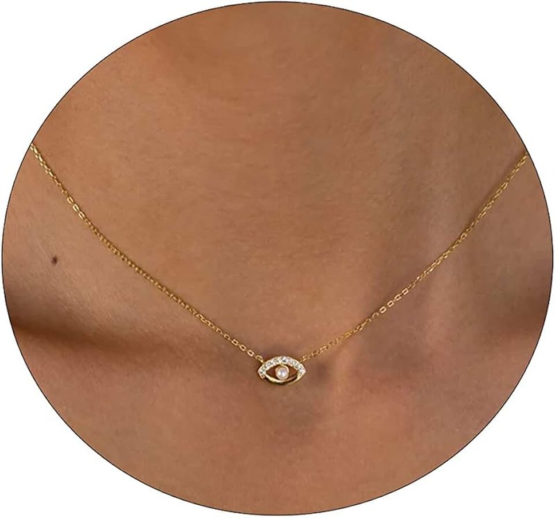 Tasiso Diamond Solitaire Pendant Necklace for Women Dainty 14K Gold Plated Tiny CZ Diamond Choker Necklace Layered Cubic Zirconia Moon Round Dot Necklaces Wedding Bridesmaid Jewelry Gifts