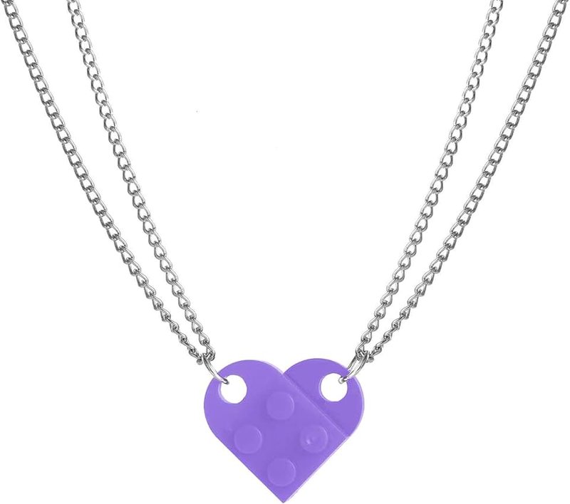FORUBUS Heart Shaped Brick Necklace for Couples Friends Besties, Heart Pendant 2 Pieces Brick Pendants Compatible with Lego Elements for Women Men Memorial Jewelry