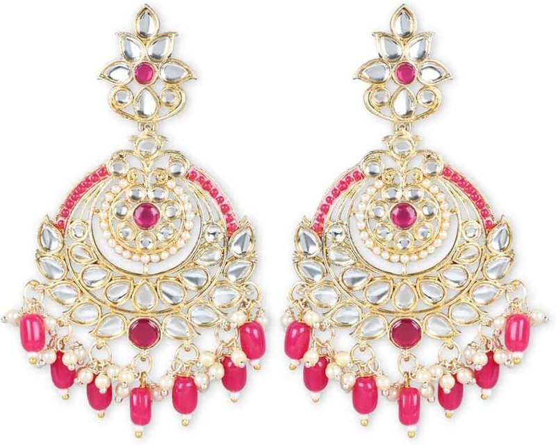 I Jewels Gold Plated Indian Wedding Bollywood Handcrafted Pearl Kundan Beaded Earrings for Women (E3019-20)